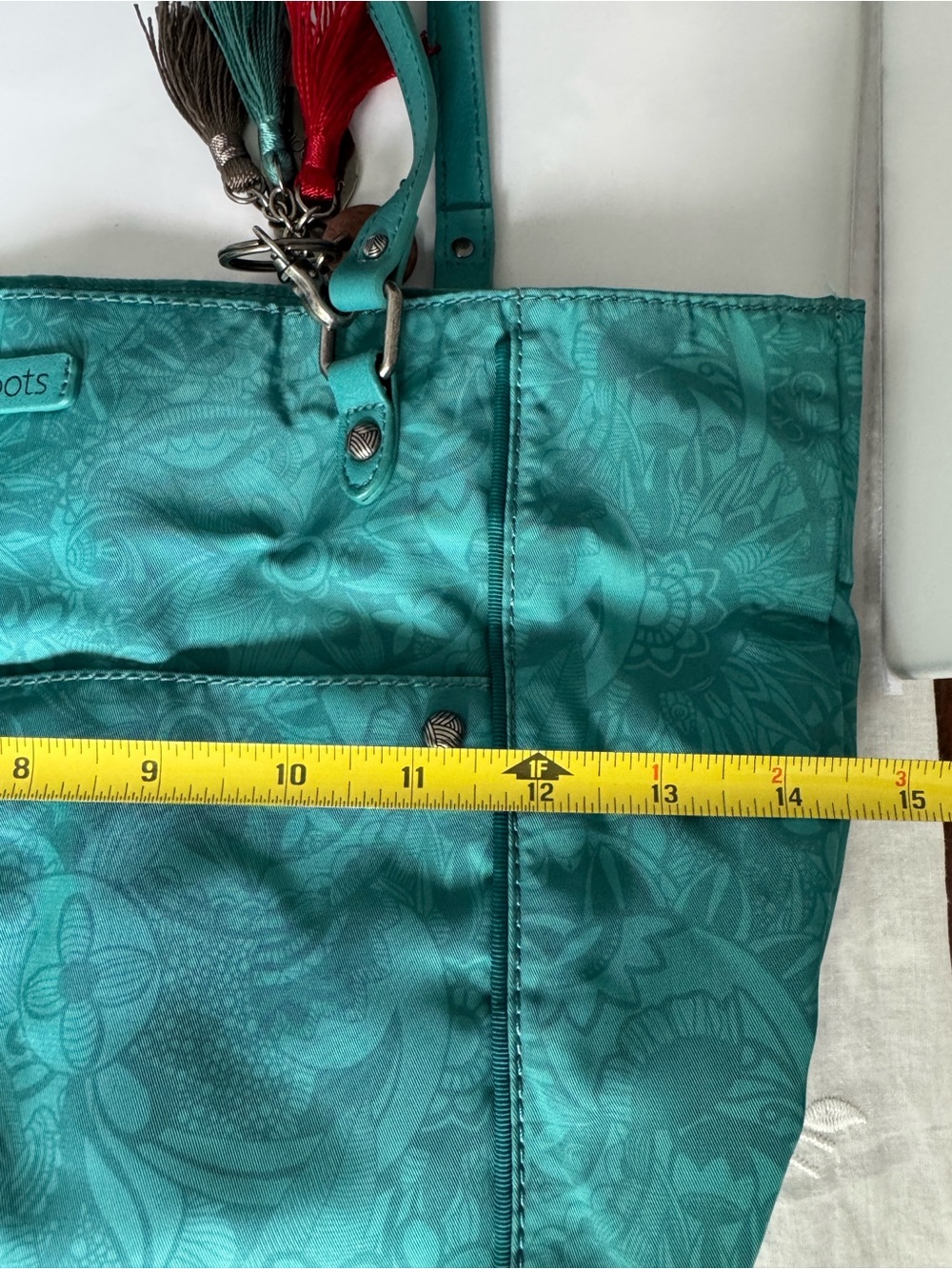 Sakroots Teal Floral-Pattern Tote with Tassel Charm - Picture 6 of 7